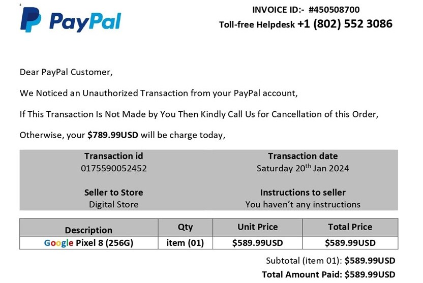 Fake Paypal invoice
